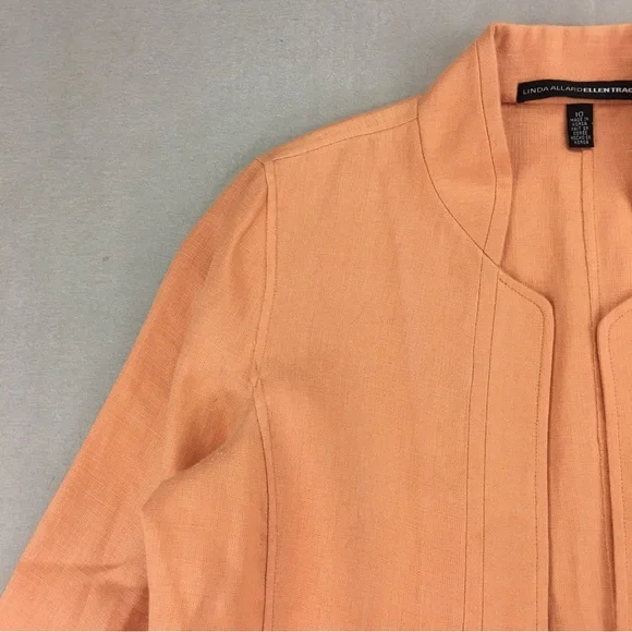 Linda Allard Ellen Tracy Linen Jacket Women's Size 10 Open Front Lined  Salmon - Picture 7 of 13